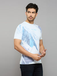 Men's Blue Printed Slim Fit T-Shirts