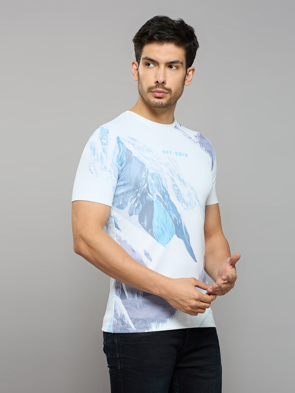 Men's Blue Printed Slim Fit T-Shirts