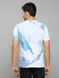 Men's Blue Printed Slim Fit T-Shirts