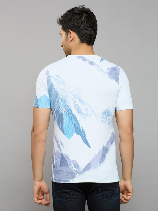 Men's Blue Printed Slim Fit T-Shirts