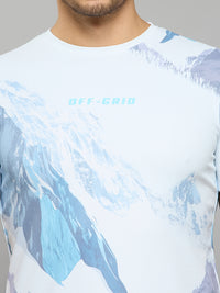Men's Blue Printed Slim Fit T-Shirts