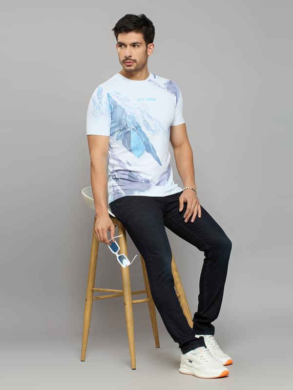 Men's Blue Printed Slim Fit T-Shirts