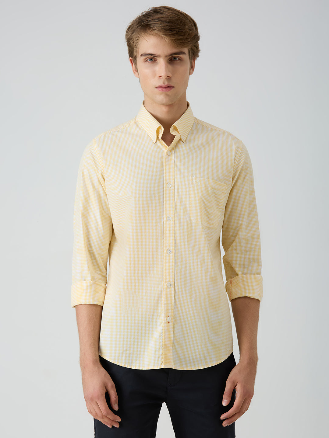 Men's Yellow Checks Slim Fit Shirts