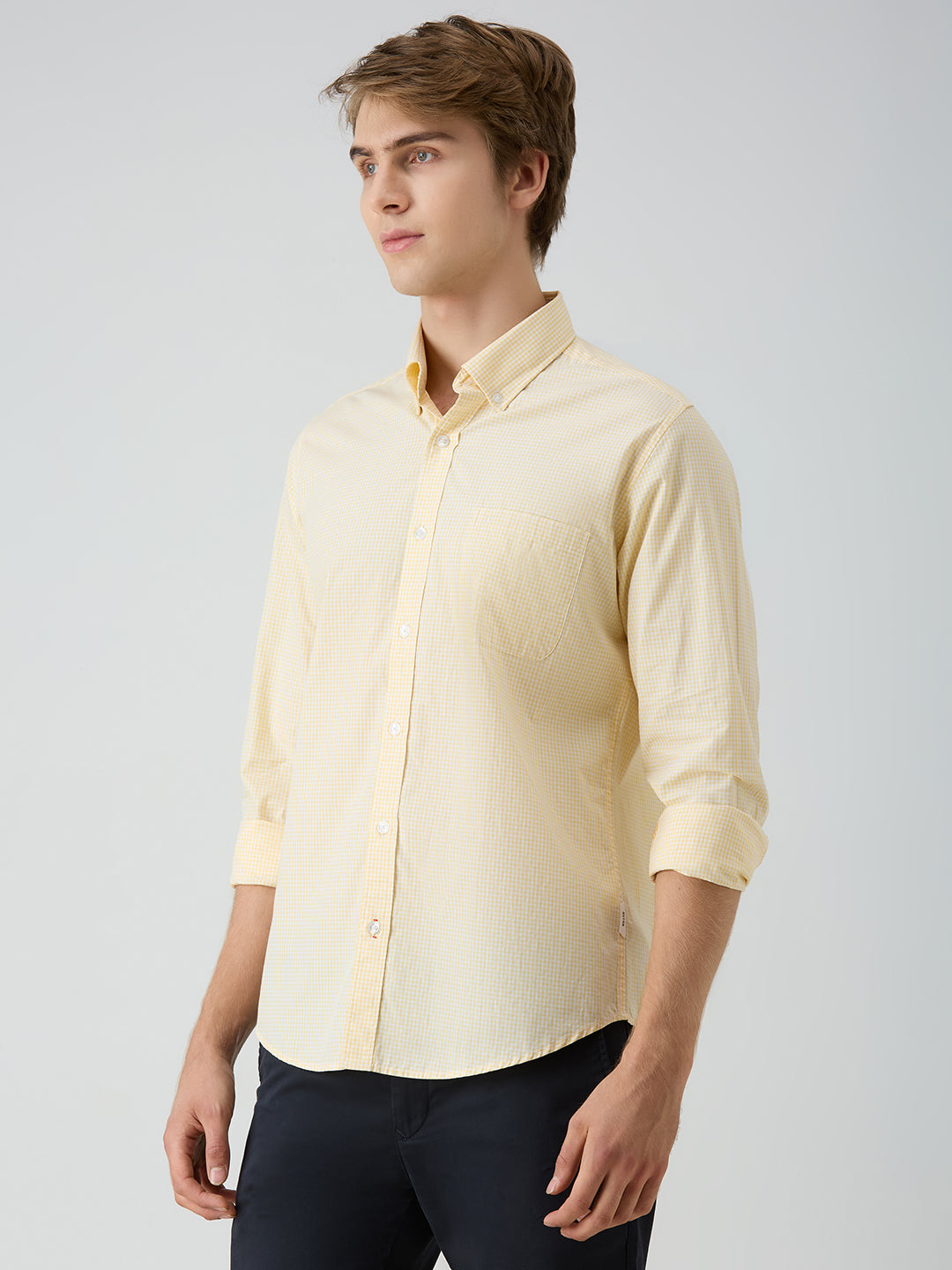 Men's Yellow Checks Slim Fit Shirts