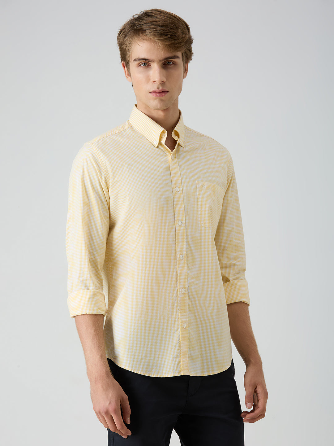 Men's Yellow Checks Slim Fit Shirts