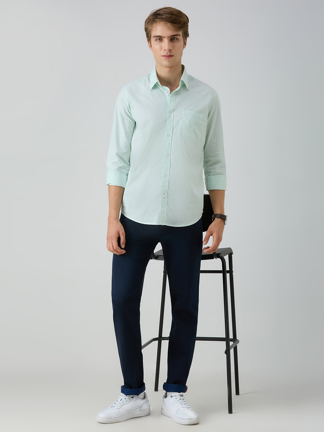 Men's Green Checks Slim Fit Shirts