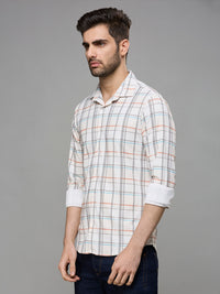 Men's Off White Checks Slim Fit Shirts