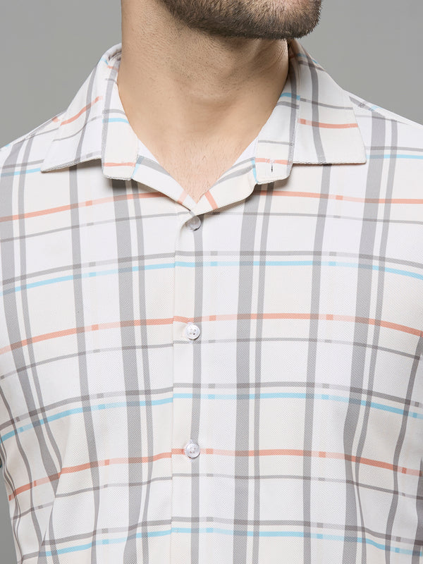 Men's Off White Checks Slim Fit Shirts