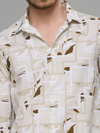 Men's Cream Printed Slim Fit Shirts