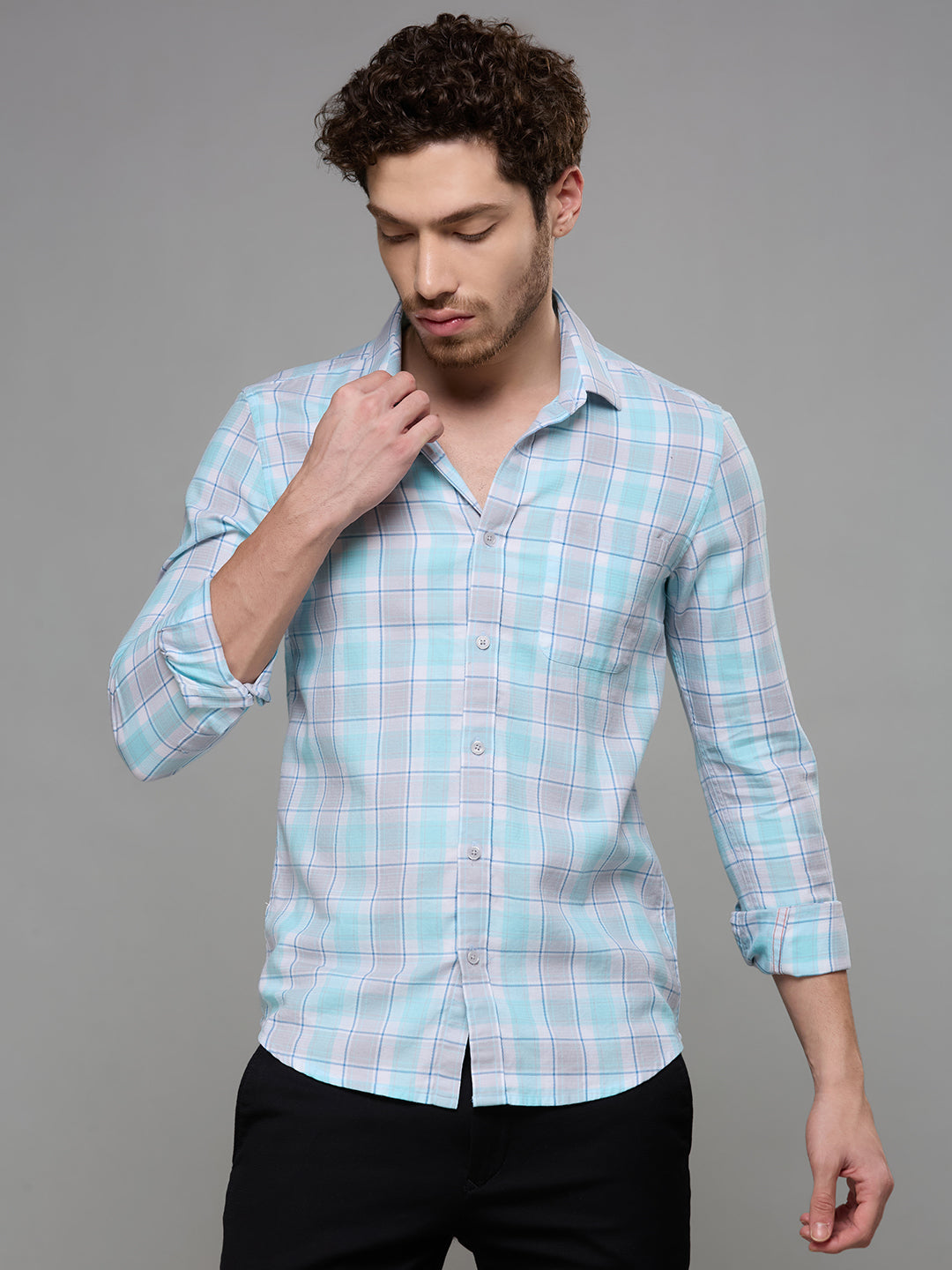 Men's Blue Checks Slim Fit Shirts