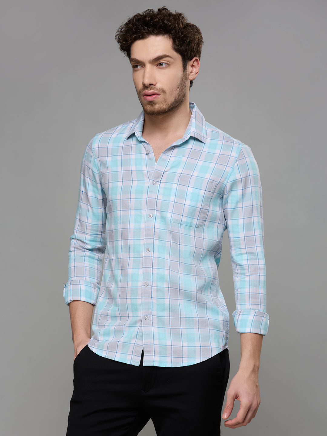Men's Blue Checks Slim Fit Shirts