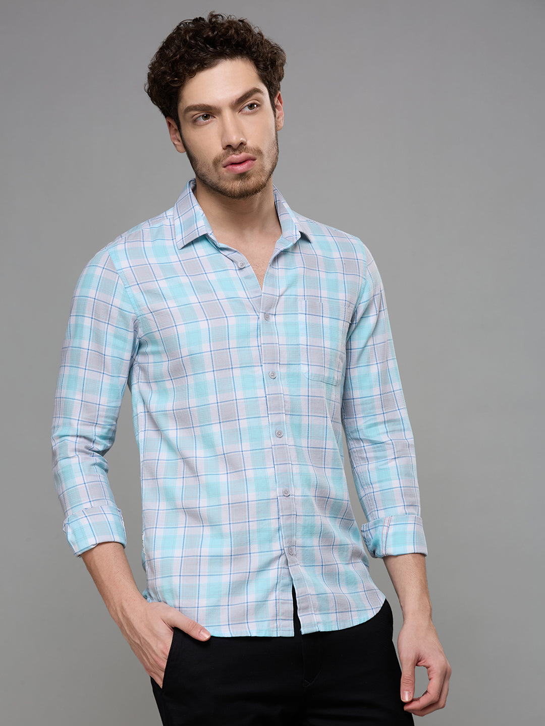 Men's Blue Checks Slim Fit Shirts