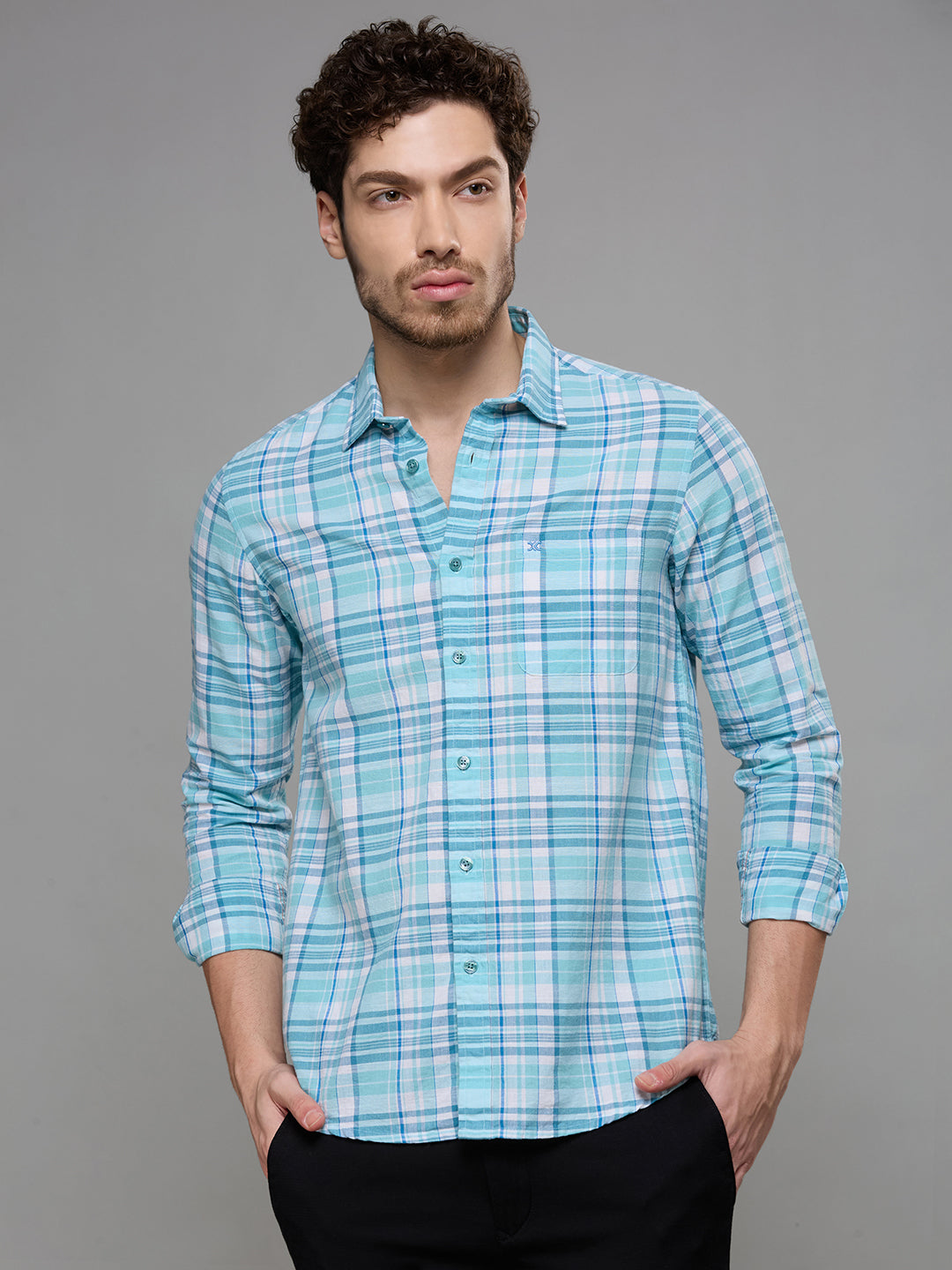 Men's Blue Checks Slim Fit Shirts
