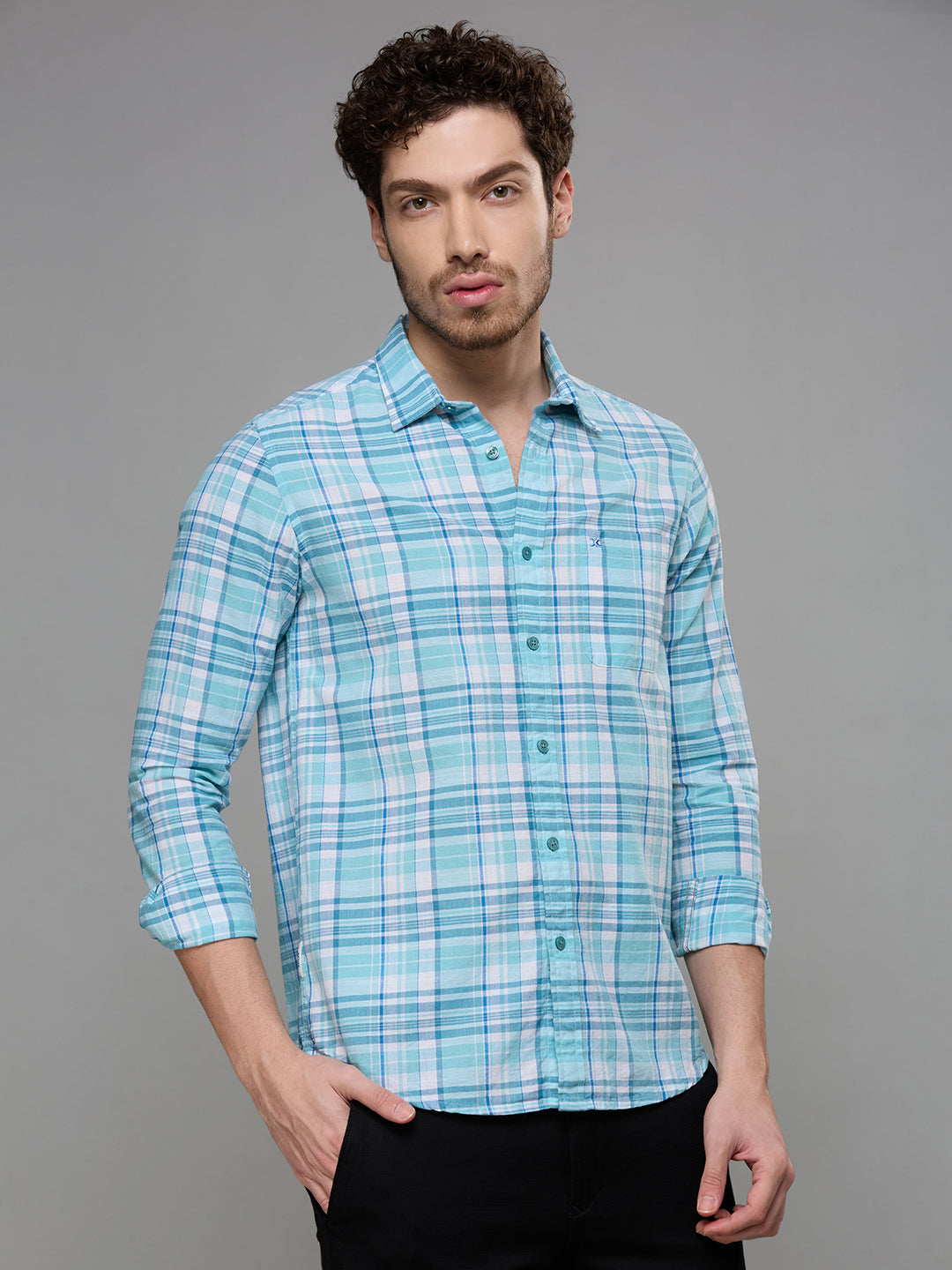 Men's Blue Checks Slim Fit Shirts