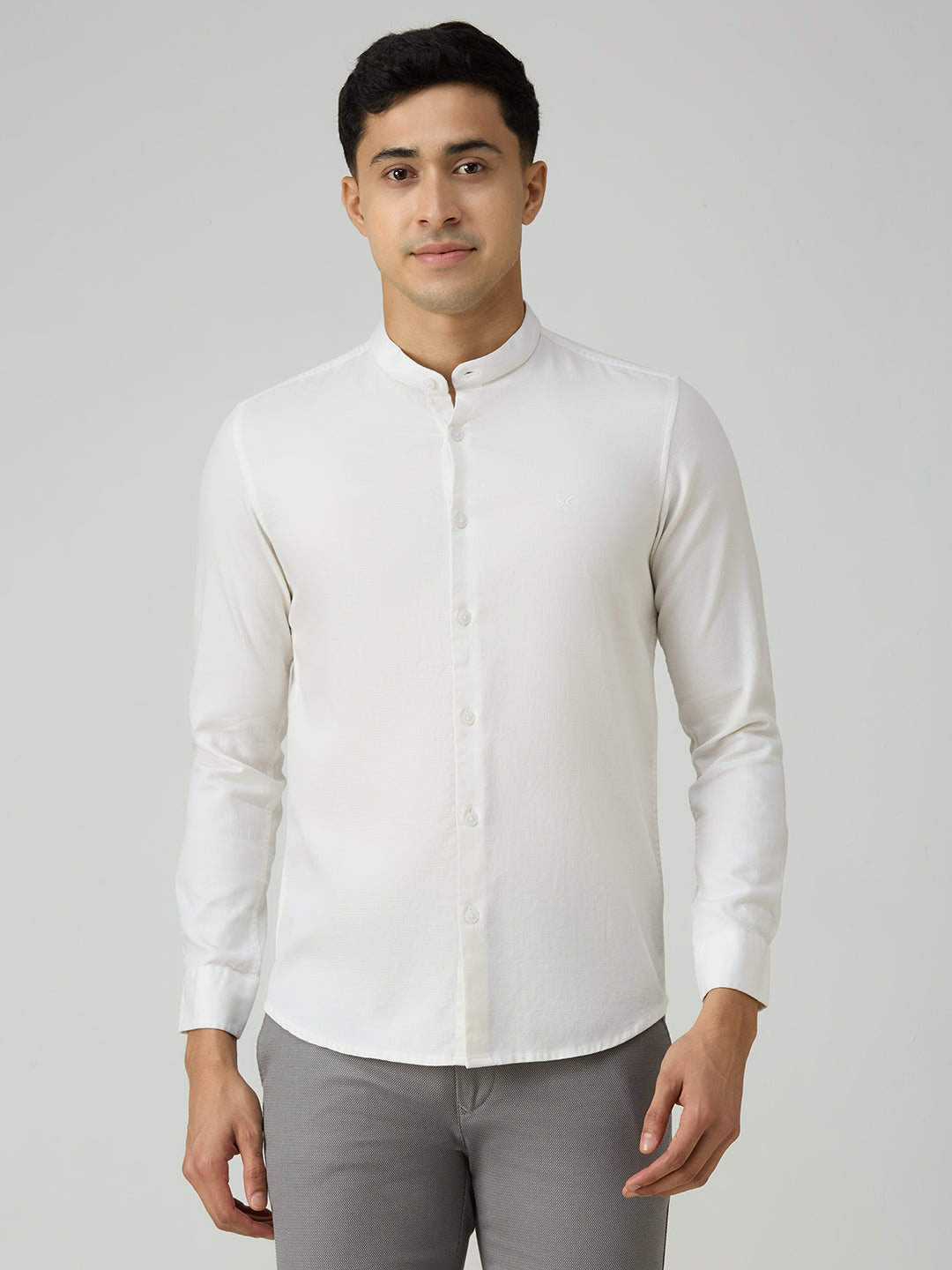 Men's White Printed Slim Fit Shirts