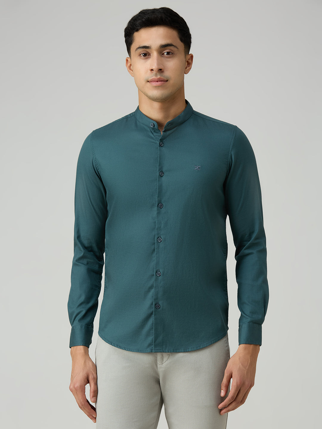 Men's Petrol Printed Slim Fit Shirts