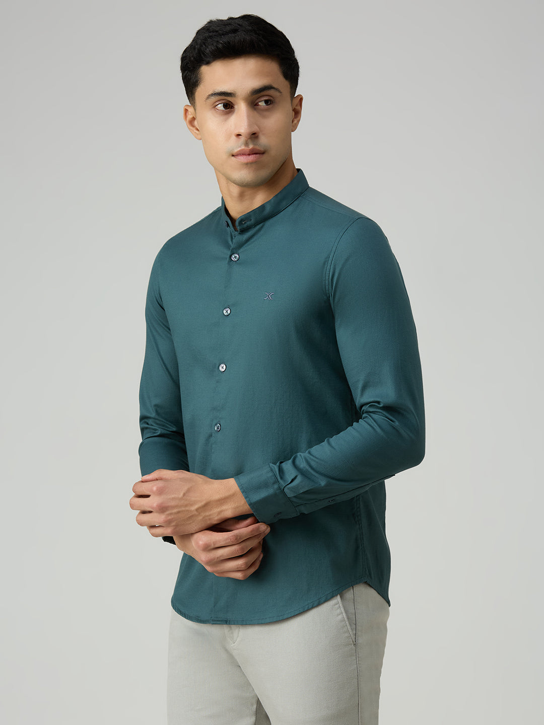 Men's Petrol Printed Slim Fit Shirts
