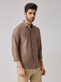 Men's Khaki Solid Slim Fit Shirts