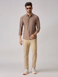 Men's Khaki Solid Slim Fit Shirts