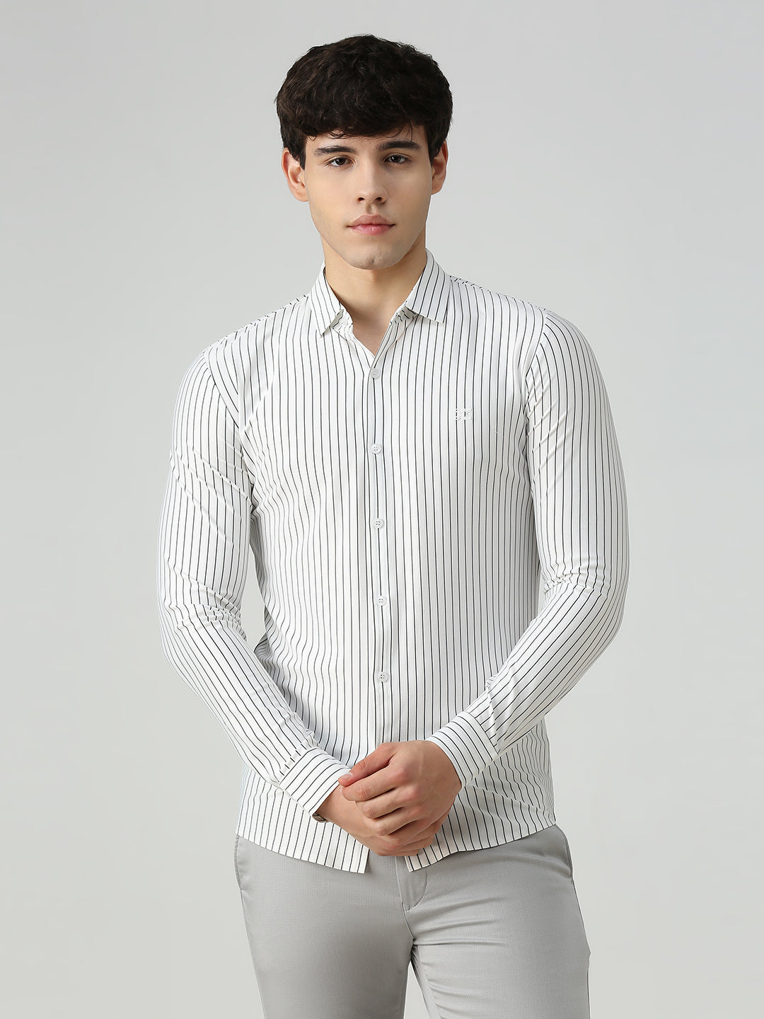 Men's White Stripe Slim Fit Shirts