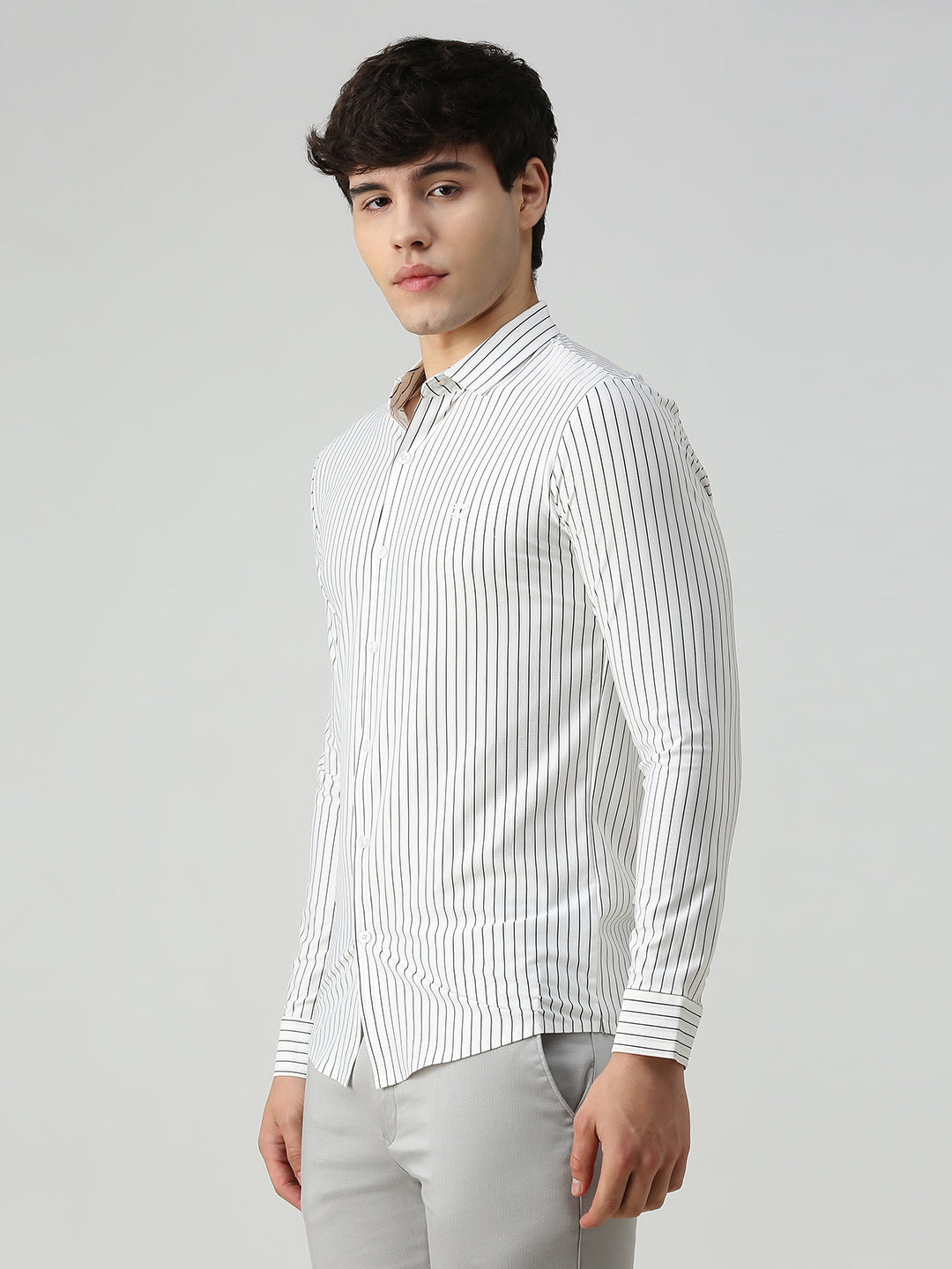 Men's White Stripe Slim Fit Shirts
