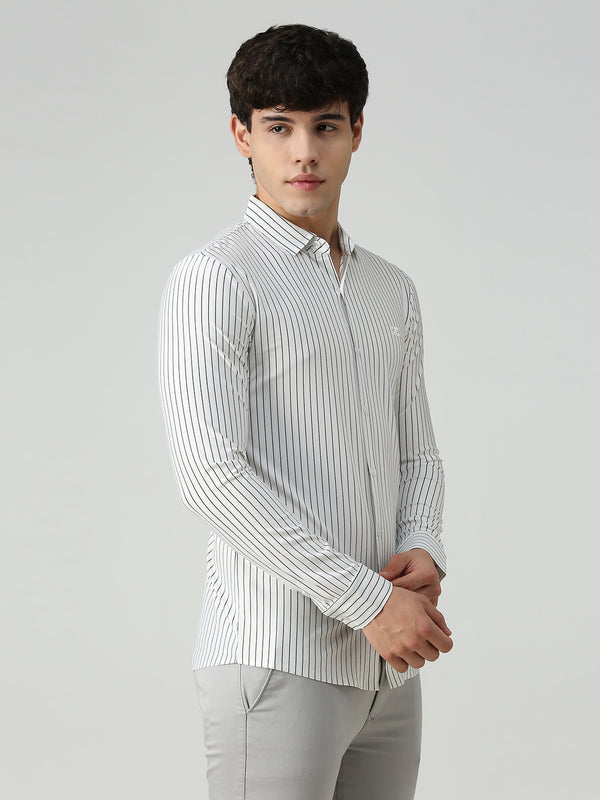 Men's White Stripe Slim Fit Shirts