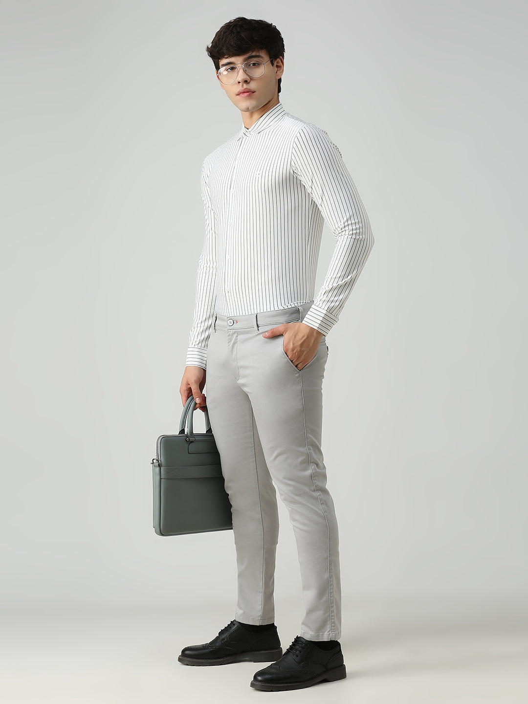 Men's White Stripe Slim Fit Shirts