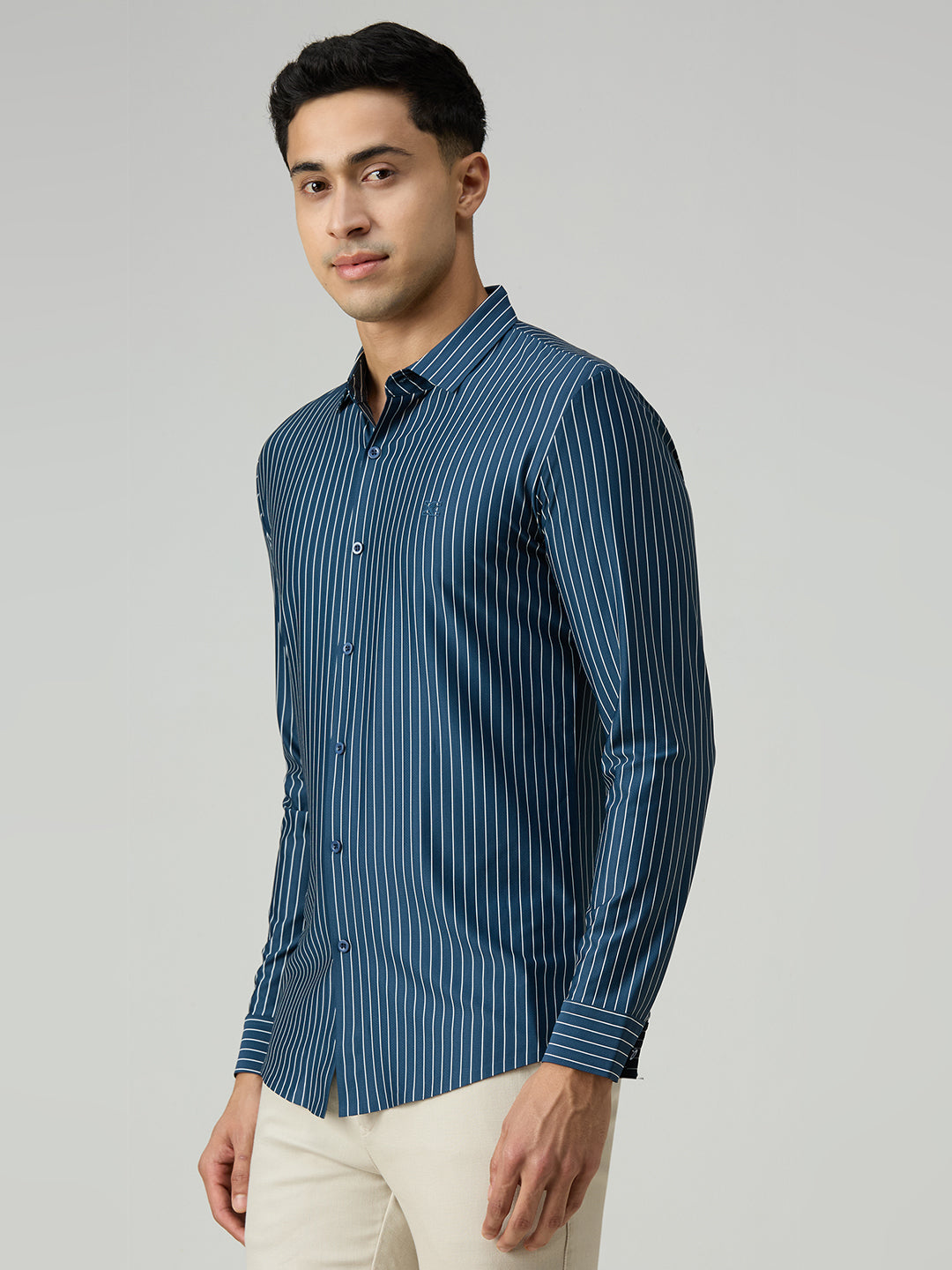 Men's Teal Stripe Slim Fit Shirts