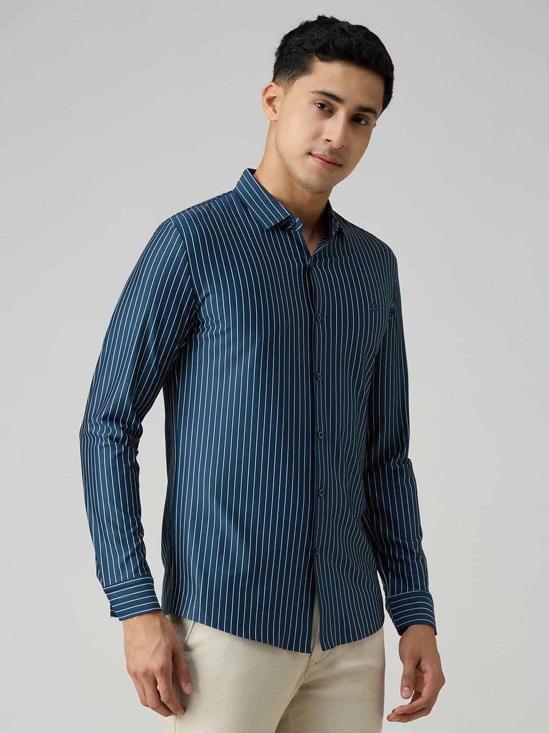 Men's Teal Stripe Slim Fit Shirts
