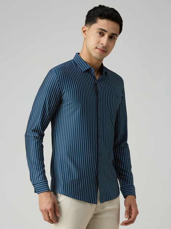 Men's Teal Stripe Slim Fit Shirts