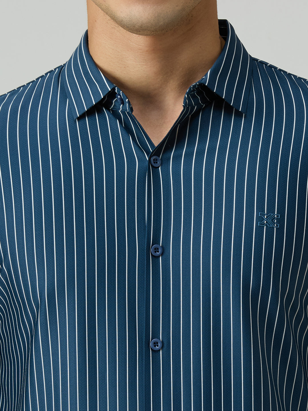 Men's Teal Stripe Slim Fit Shirts