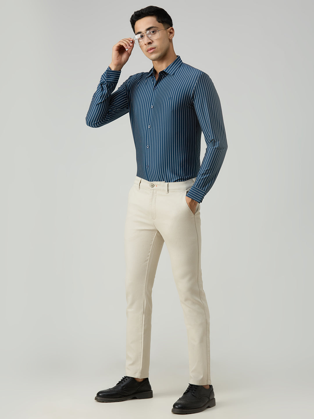 Men's Teal Stripe Slim Fit Shirts
