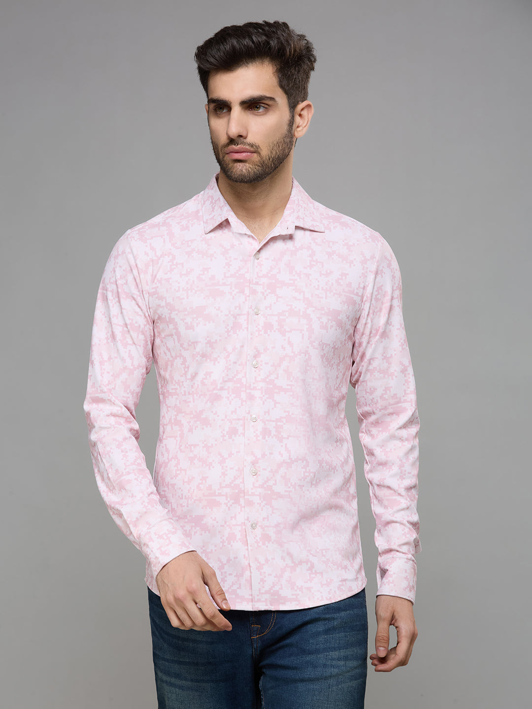 Men's Peach Printed Straight Fit