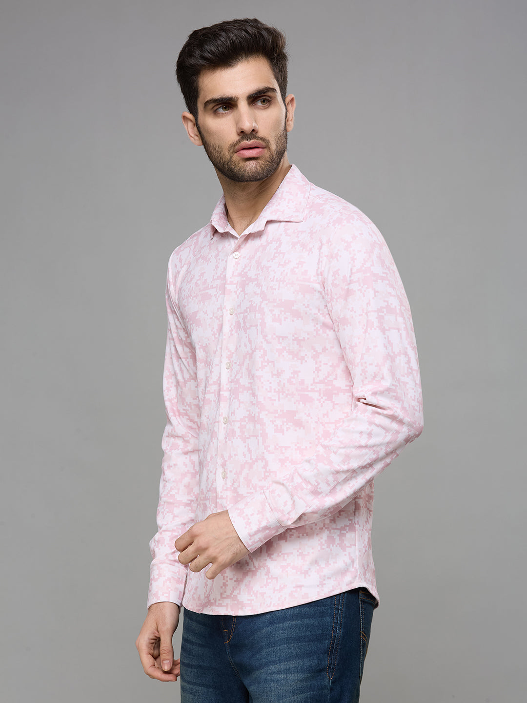 Men's Peach Printed Straight Fit
