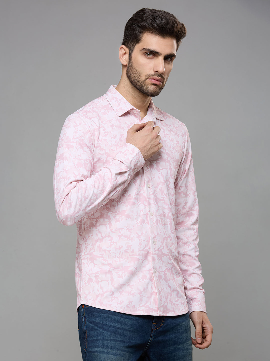 Men's Peach Printed Straight Fit