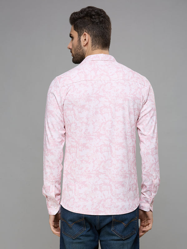 Men's Peach Printed Straight Fit