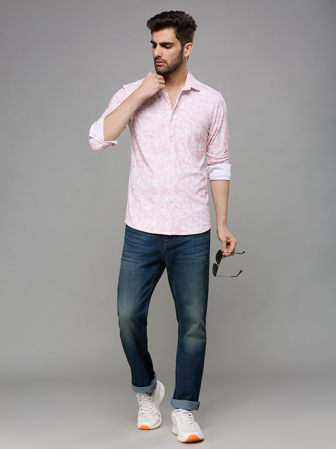 Men's Peach Printed Straight Fit