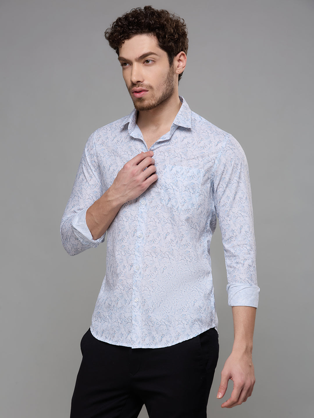 Men's Blue Printed Slim Fit Shirts