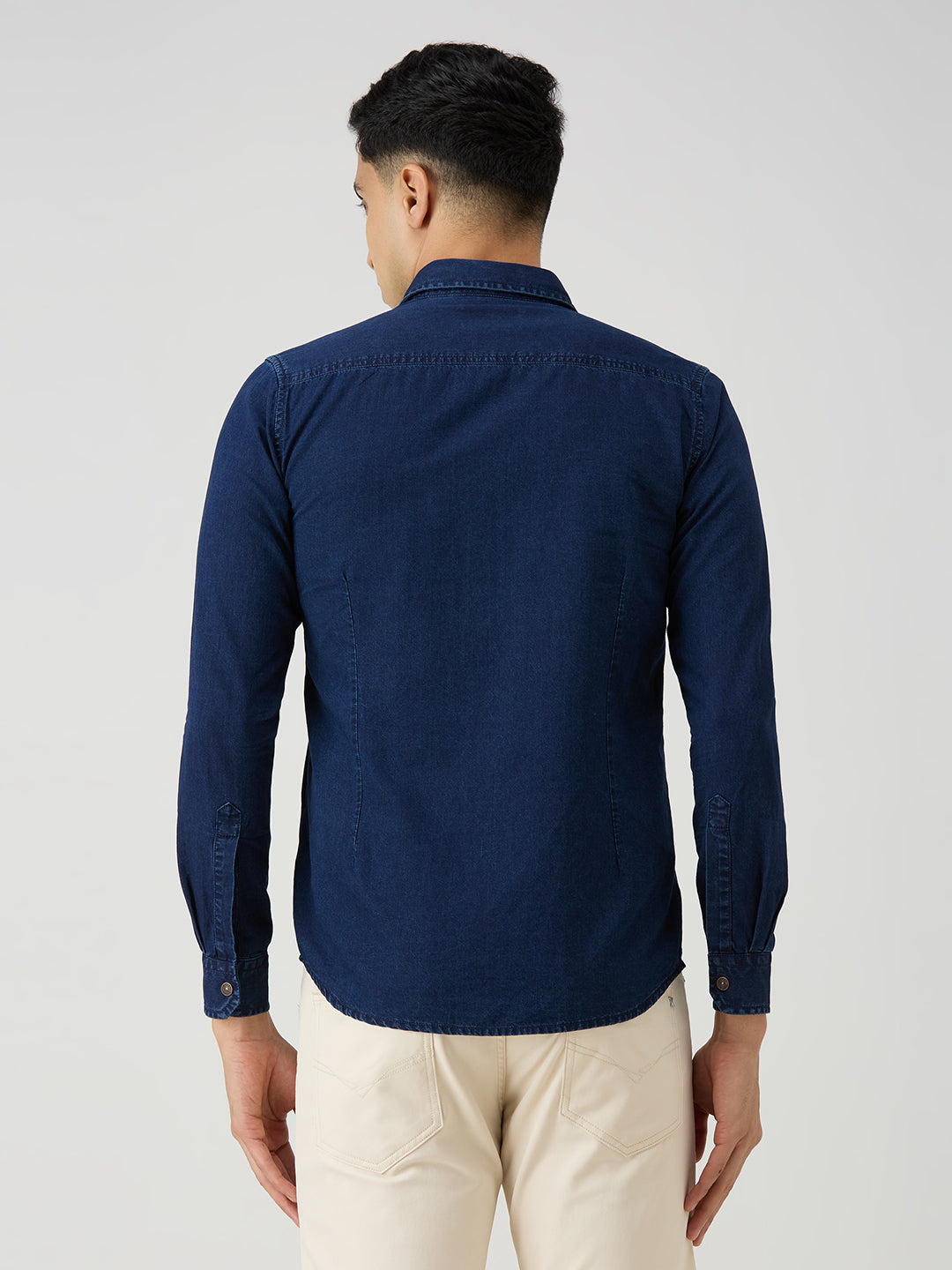 Men's Dark Blue Solid Slim Fit Shirts