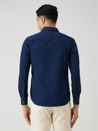 Men's Dark Blue Solid Slim Fit Shirts