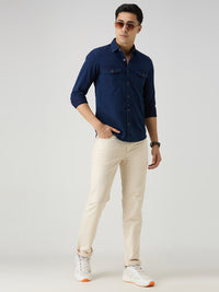 Men's Dark Blue Solid Slim Fit Shirts