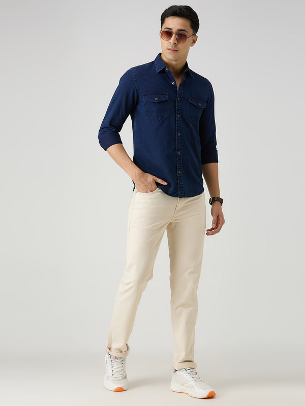 Men's Dark Blue Solid Slim Fit Shirts