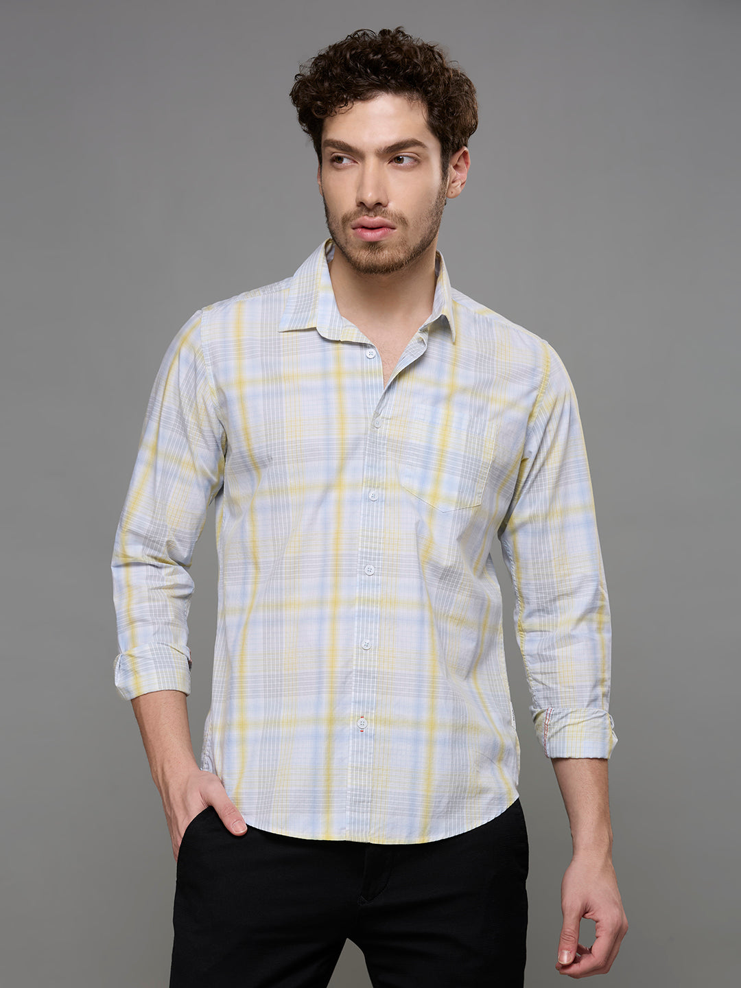 Men's Blue Checks Slim Fit Shirts