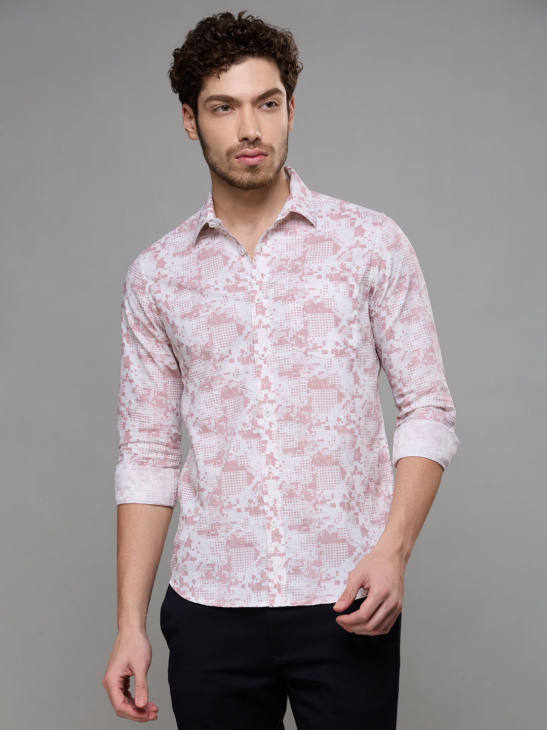 Men's Pink Printed Slim Fit Shirts
