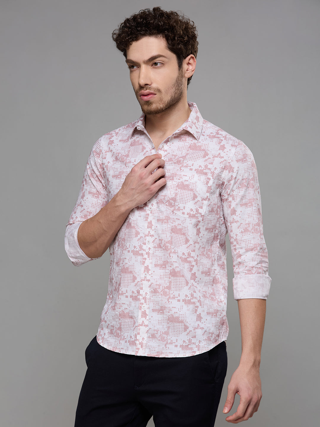 Men's Pink Printed Slim Fit Shirts