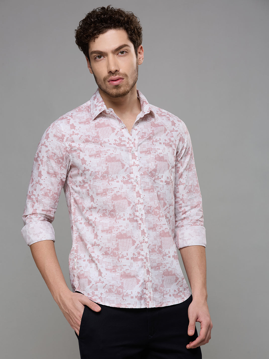 Men's Pink Printed Slim Fit Shirts