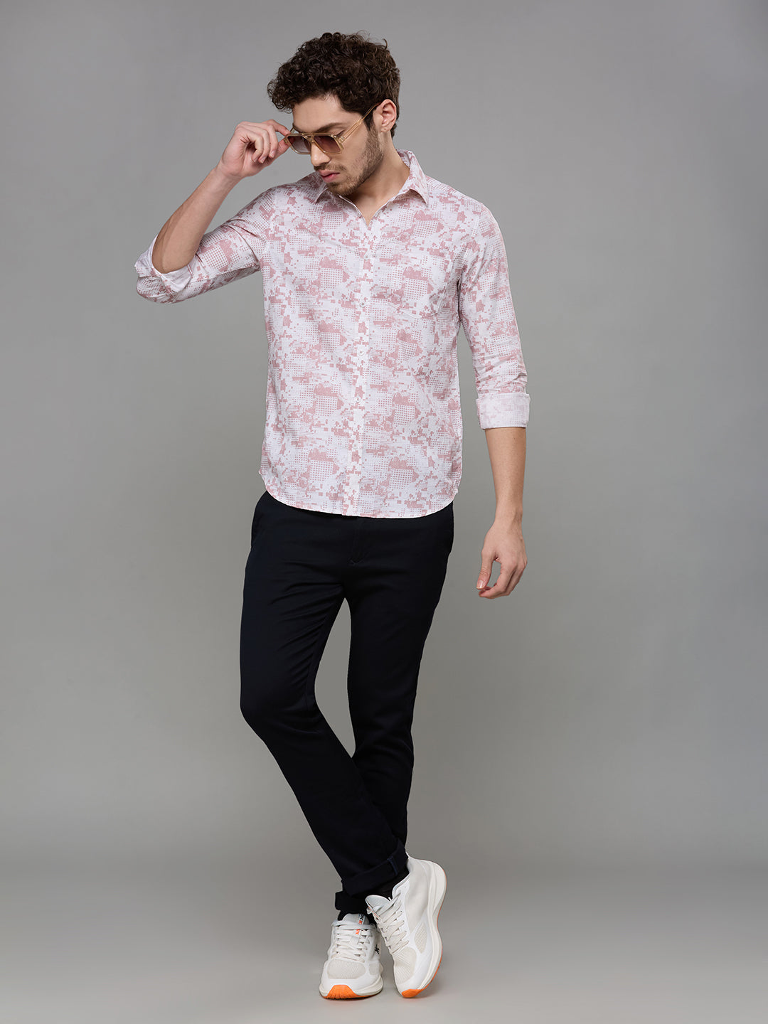 Men's Pink Printed Slim Fit Shirts