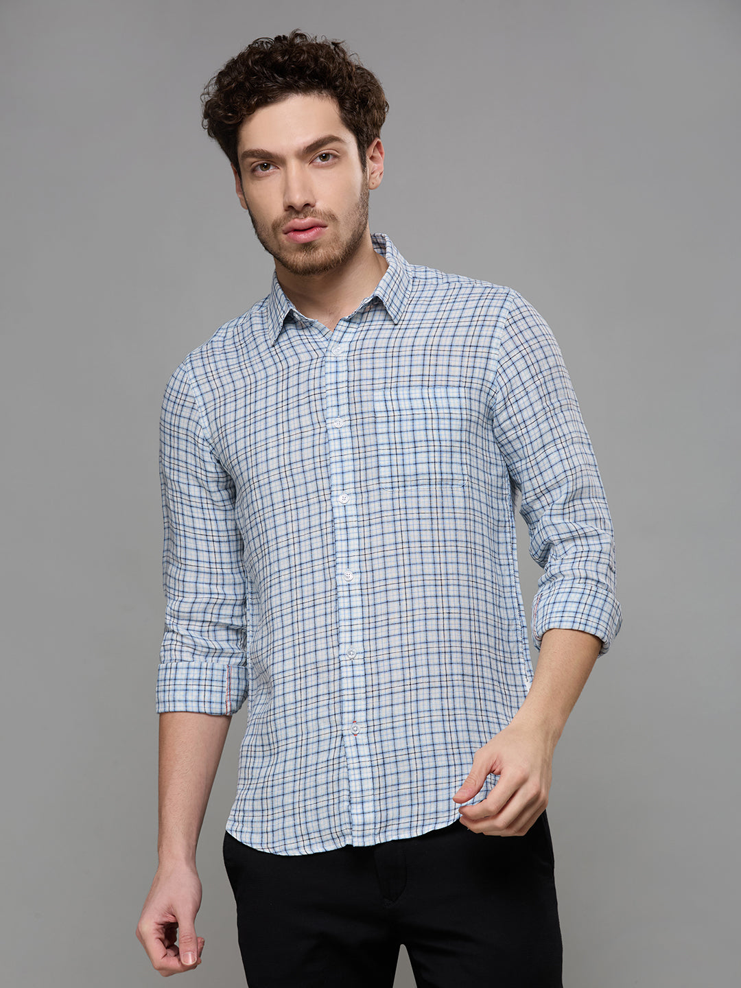 Men's Blue Checks Slim Fit Shirts