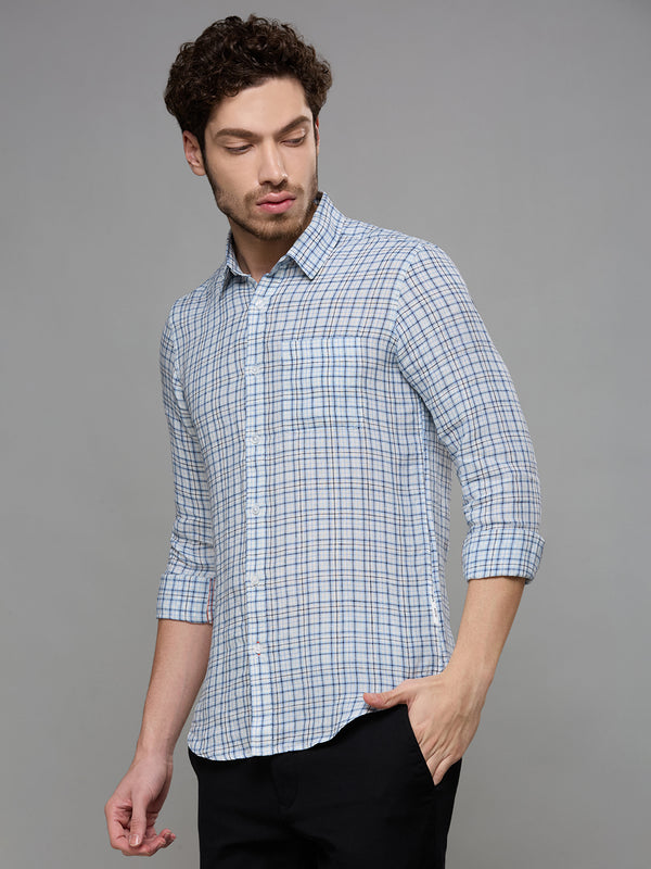 Men's Blue Checks Slim Fit Shirts