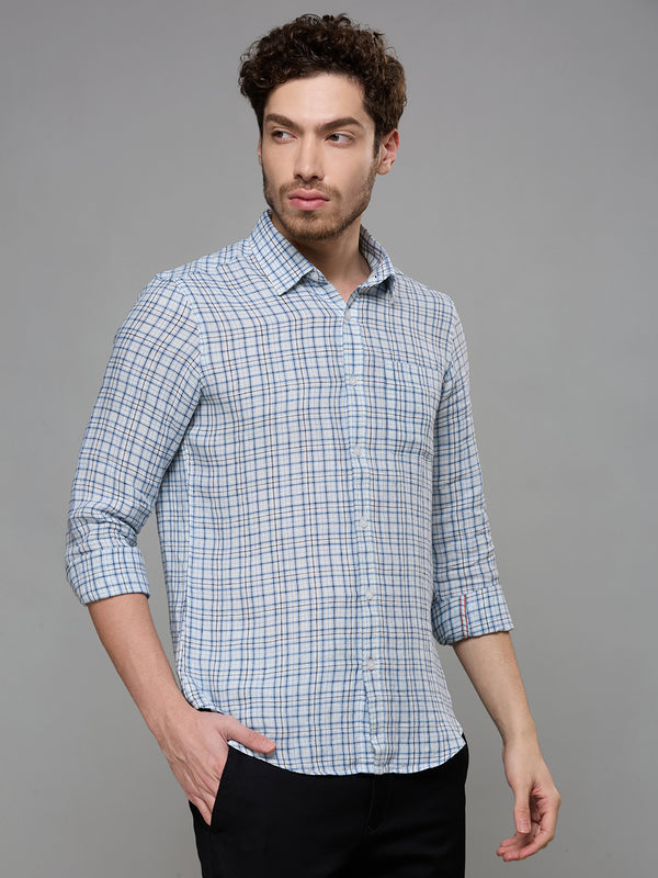 Men's Blue Checks Slim Fit Shirts